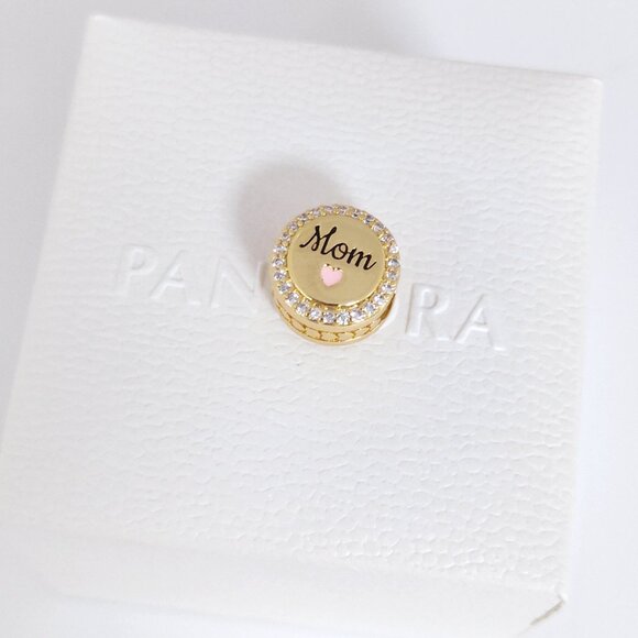 Pandora Engravable Mom Charm Bead Gold Plated with box - Picture 5 of 7